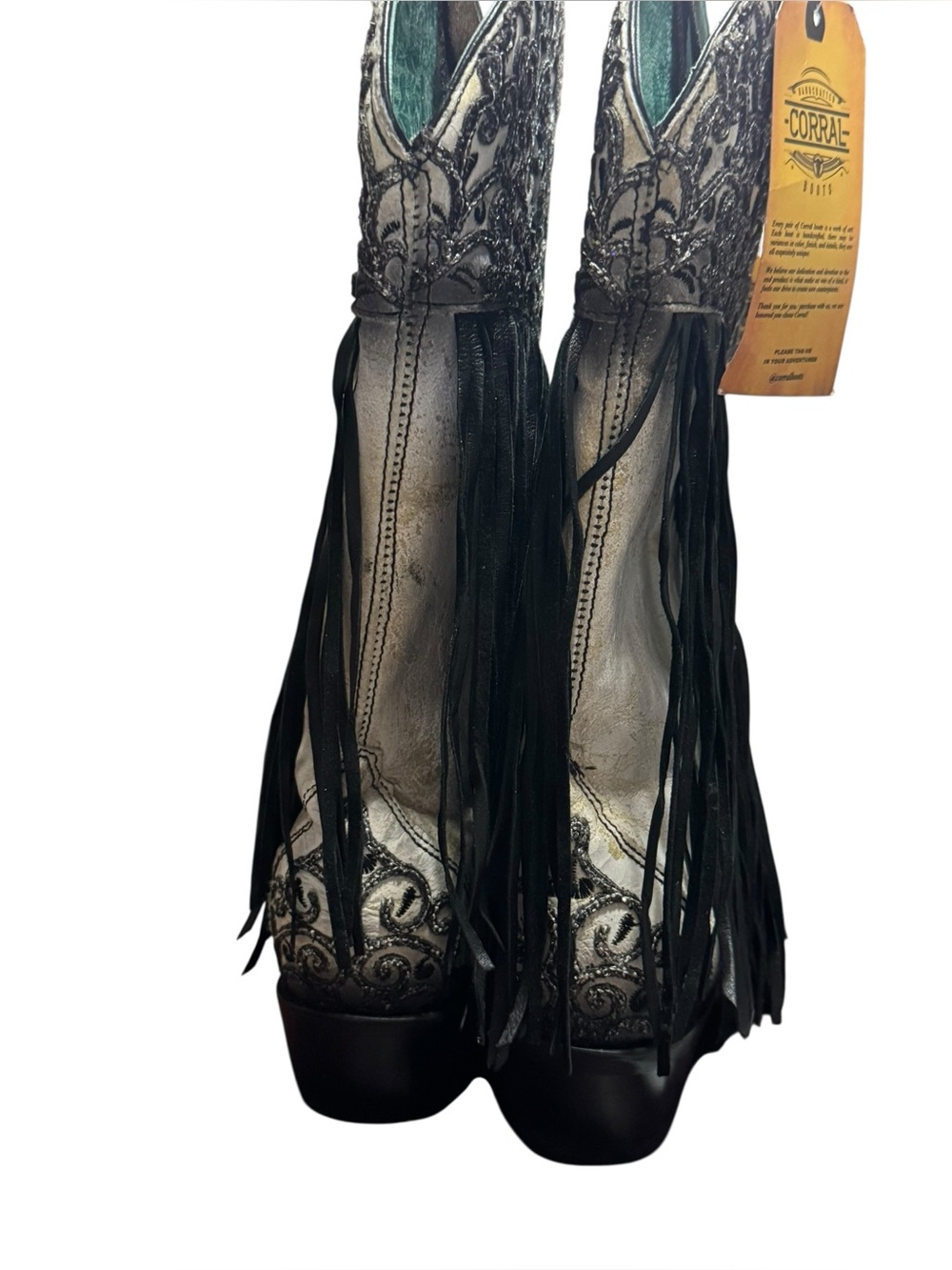 Corral Lamb Overlay Embroidery Fringe Boots Sz 7.5M NWT - Picture 16 of 16